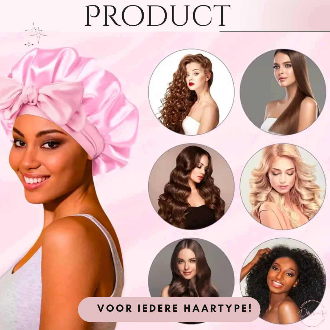 Luxe Satijnen Slaapmuts – 2 Stuks | Elastische Hoofdband met Lange Strikken
