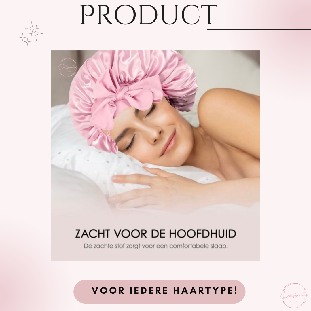 Luxe Satijnen Slaapmuts – 2 Stuks | Elastische Hoofdband met Lange Strikken