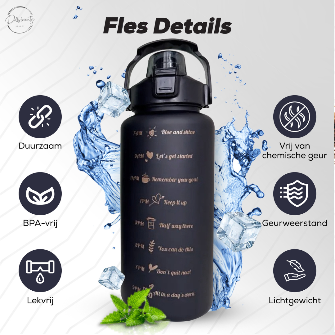 2 Liter Drinkfles Motivatie Waterfles Met Tijdmarkering - 3 Stuks