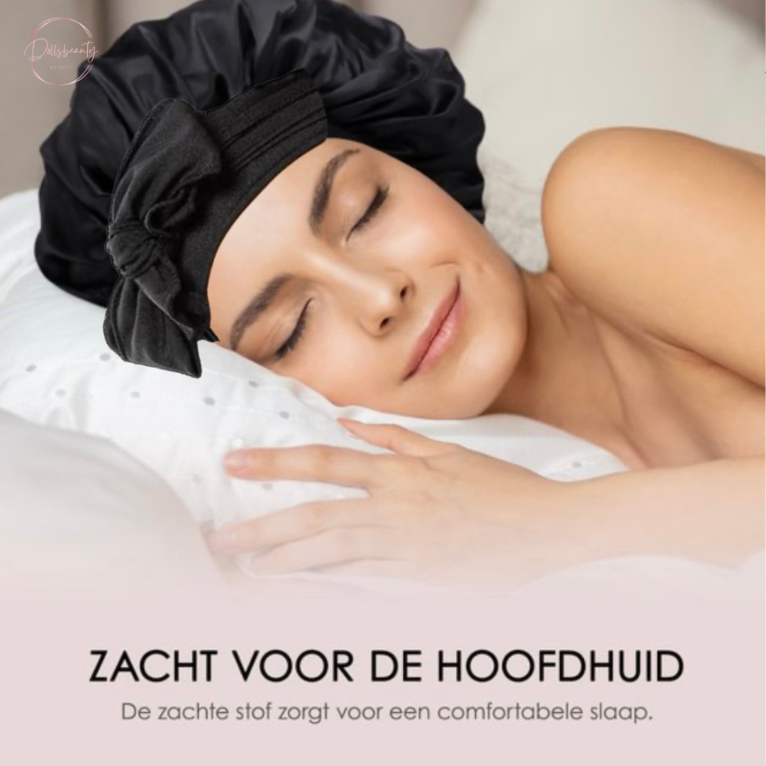 Luxe Satijnen Slaapmuts – 2 Stuks | Elastische Hoofdband met Lange Strikken