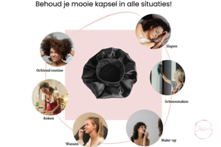 Luxe Satijnen Slaapmuts – 2 Stuks | Elastische Hoofdband met Lange Strikken