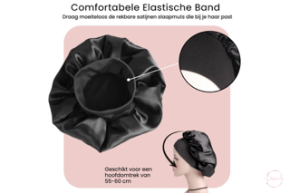 Luxe Satijnen Slaapmuts – 2 Stuks | Elastische Hoofdband met Lange Strikken