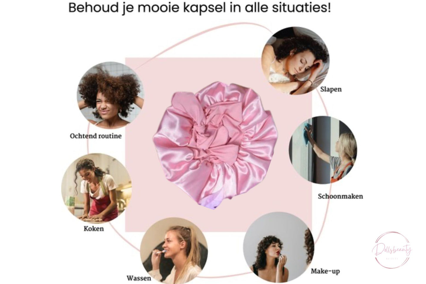 Luxe Satijnen Slaapmuts – 2 Stuks | Elastische Hoofdband met Lange Strikken