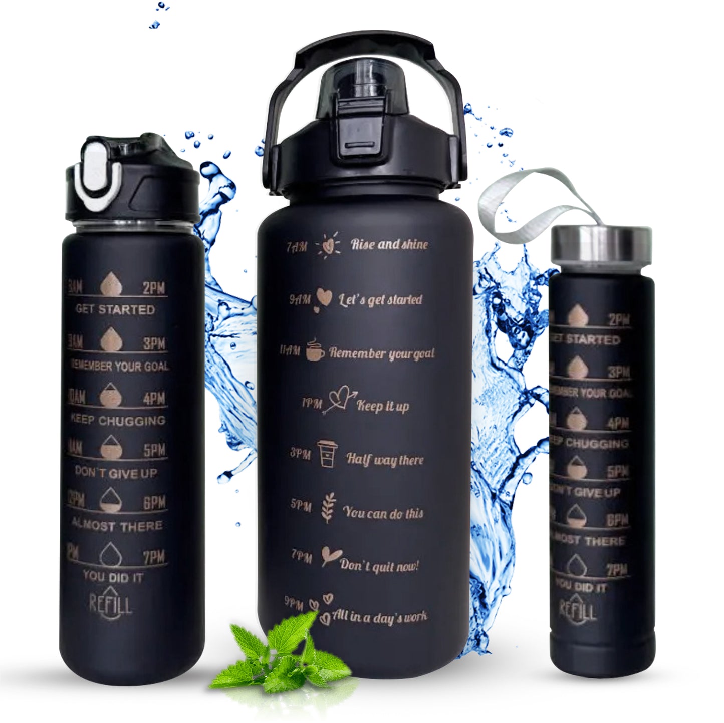 2 Liter Drinkfles Motivatie Waterfles Met Tijdmarkering - 3 Stuks