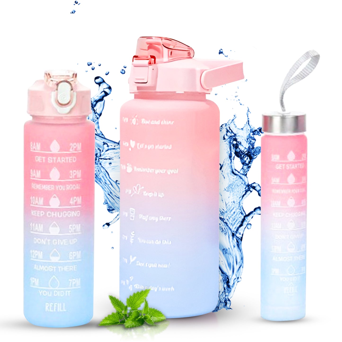 2 Liter Drinkfles Motivatie Waterfles Met Tijdmarkering - 3 Stuks