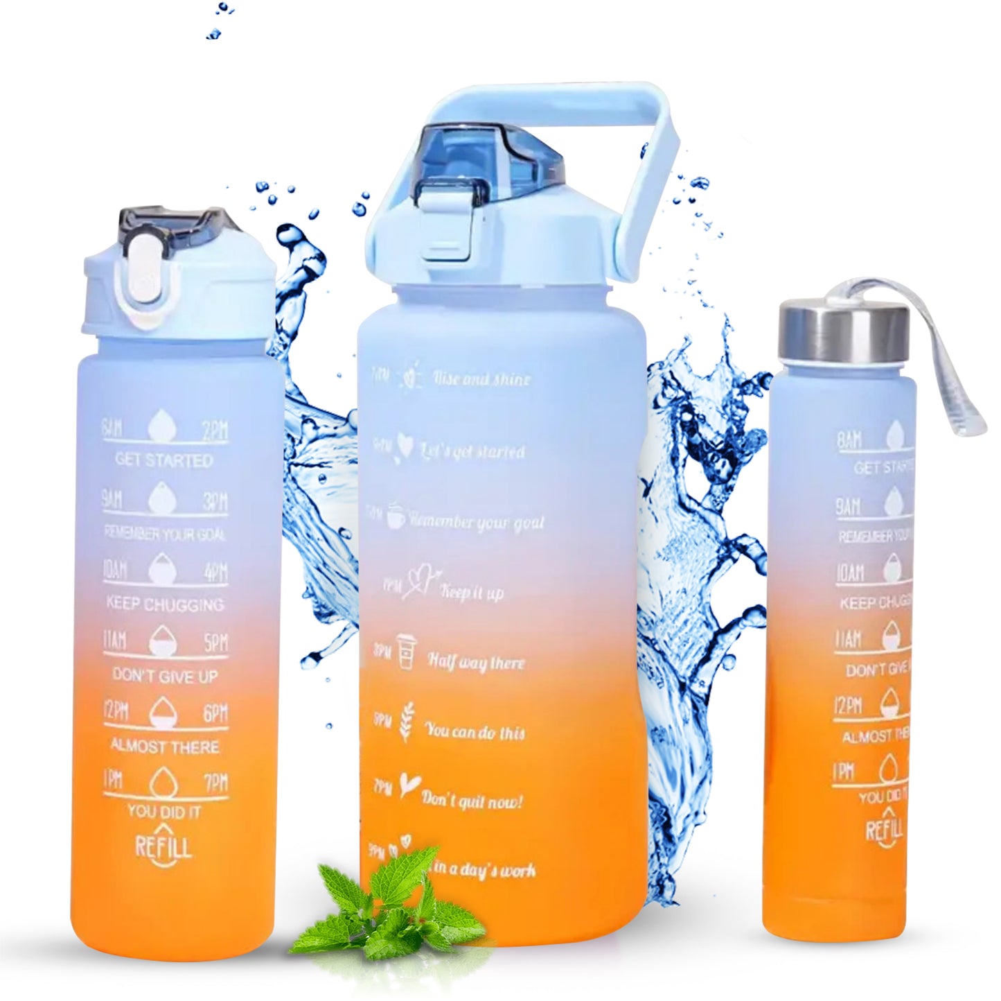 2 Liter Drinkfles Motivatie Waterfles Met Tijdmarkering - 3 Stuks