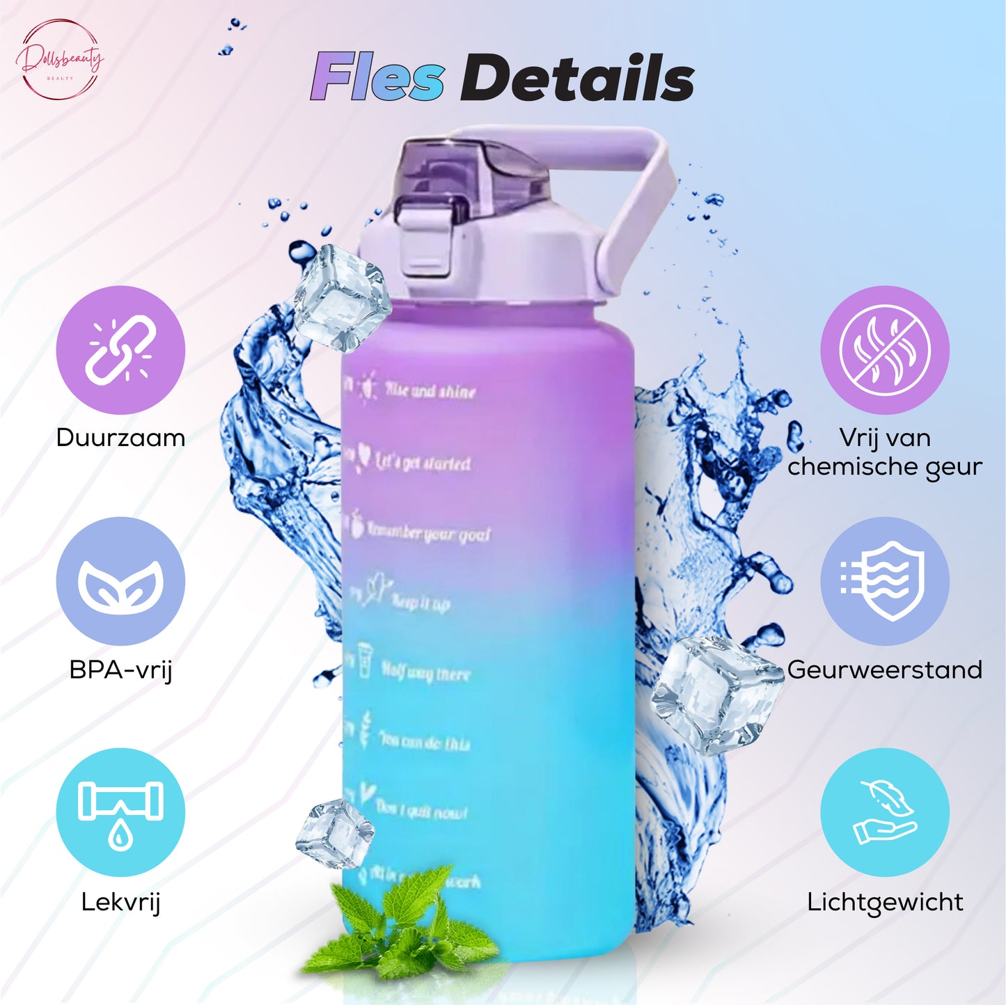 2 Liter Drinkfles Motivatie Waterfles Met Tijdmarkering - 3 Stuks