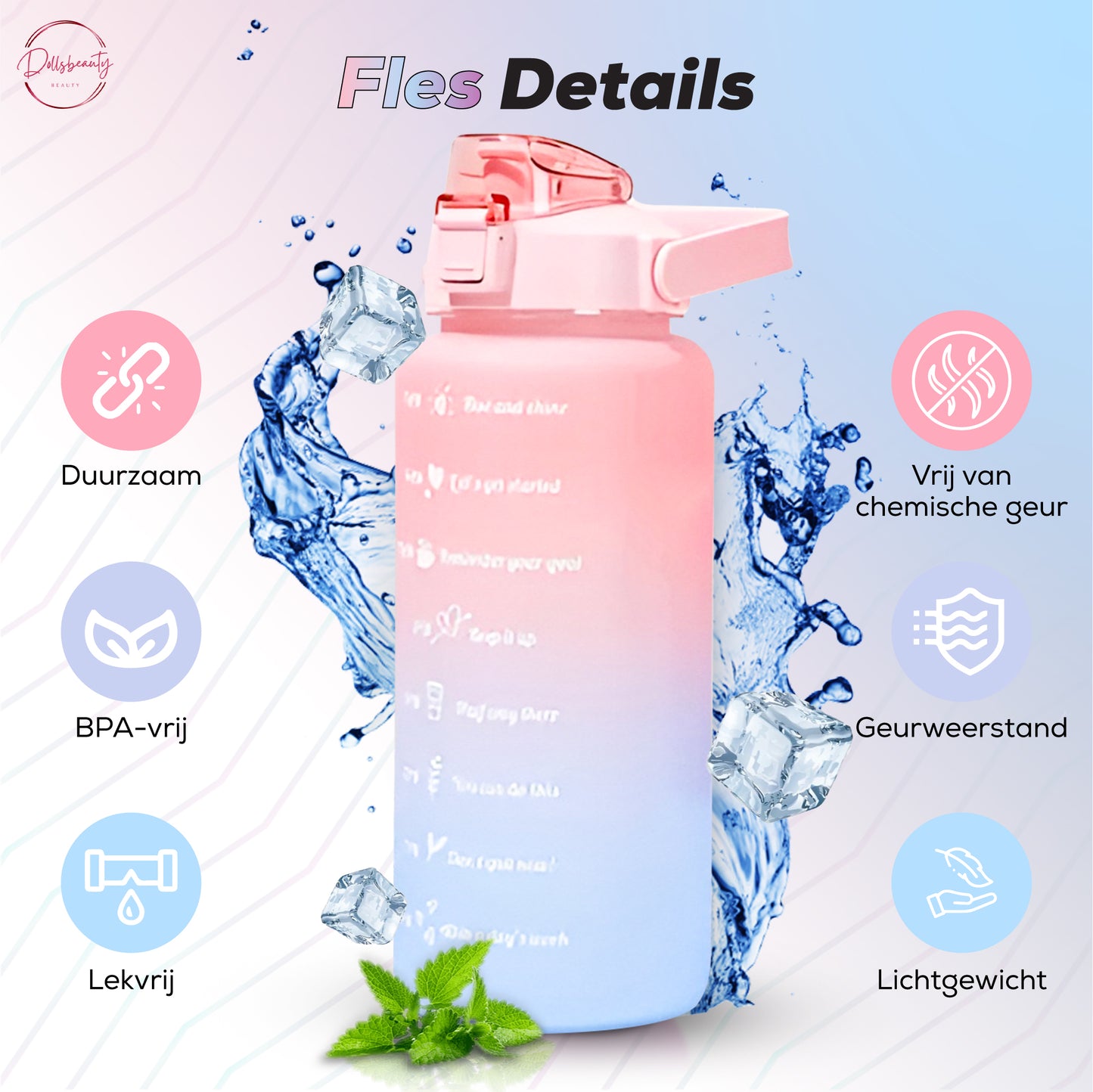 2 Liter Drinkfles Motivatie Waterfles Met Tijdmarkering - 3 Stuks