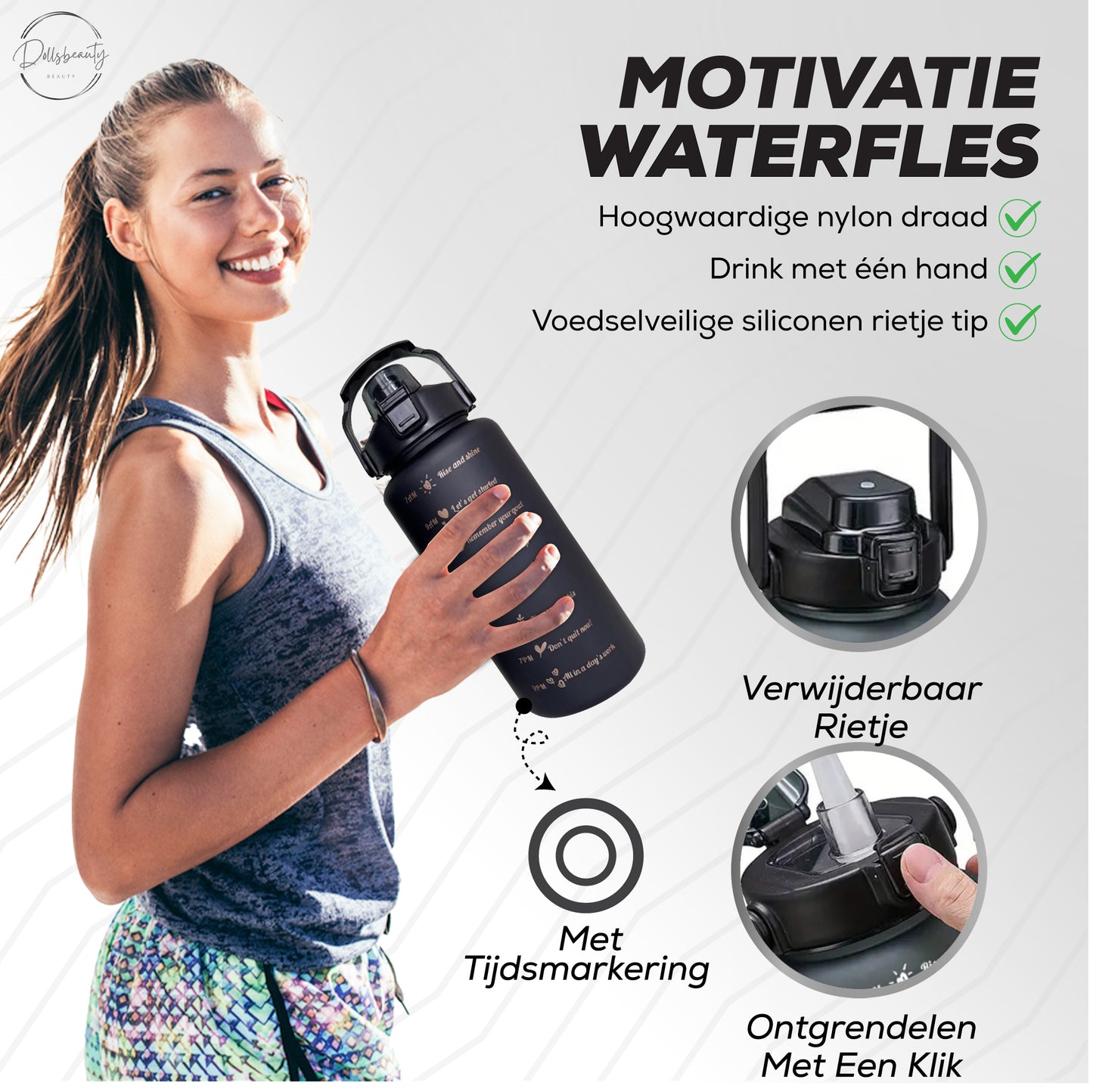 2 Liter Drinkfles Motivatie Waterfles Met Tijdmarkering - 3 Stuks