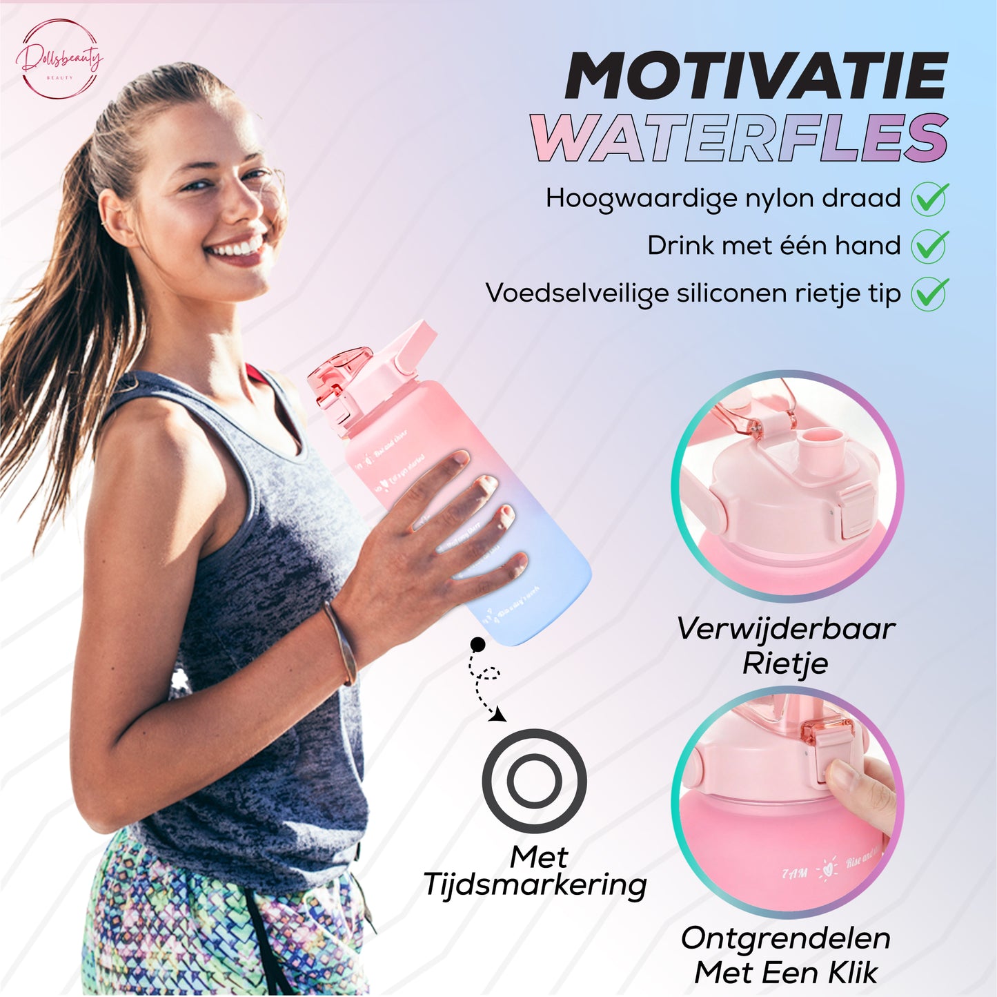 2 Liter Drinkfles Motivatie Waterfles Met Tijdmarkering - 3 Stuks