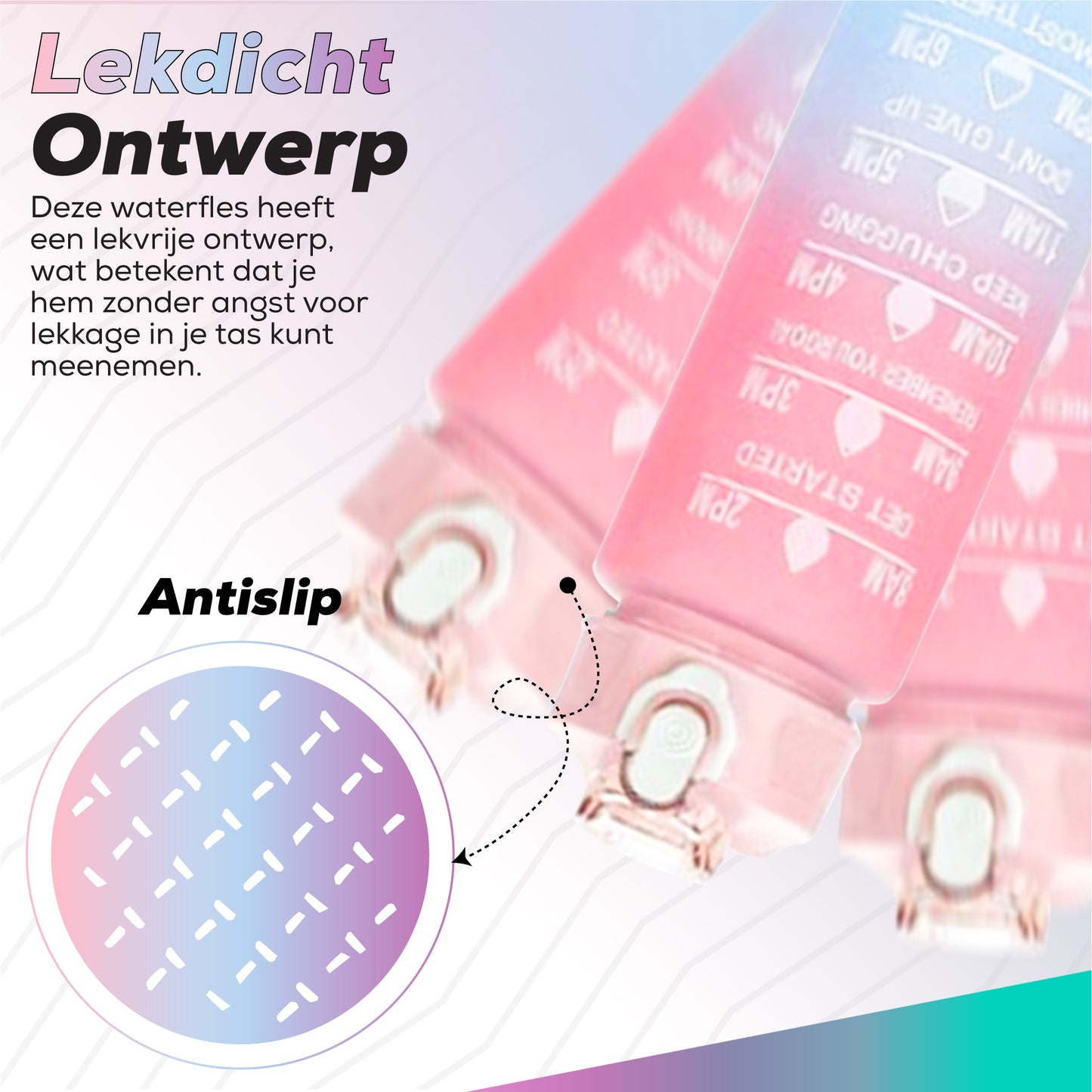 2 Liter Drinkfles Motivatie Waterfles Met Tijdmarkering - 3 Stuks