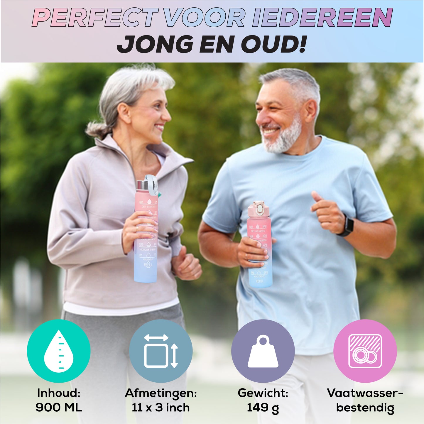 2 Liter Drinkfles Motivatie Waterfles Met Tijdmarkering - 3 Stuks
