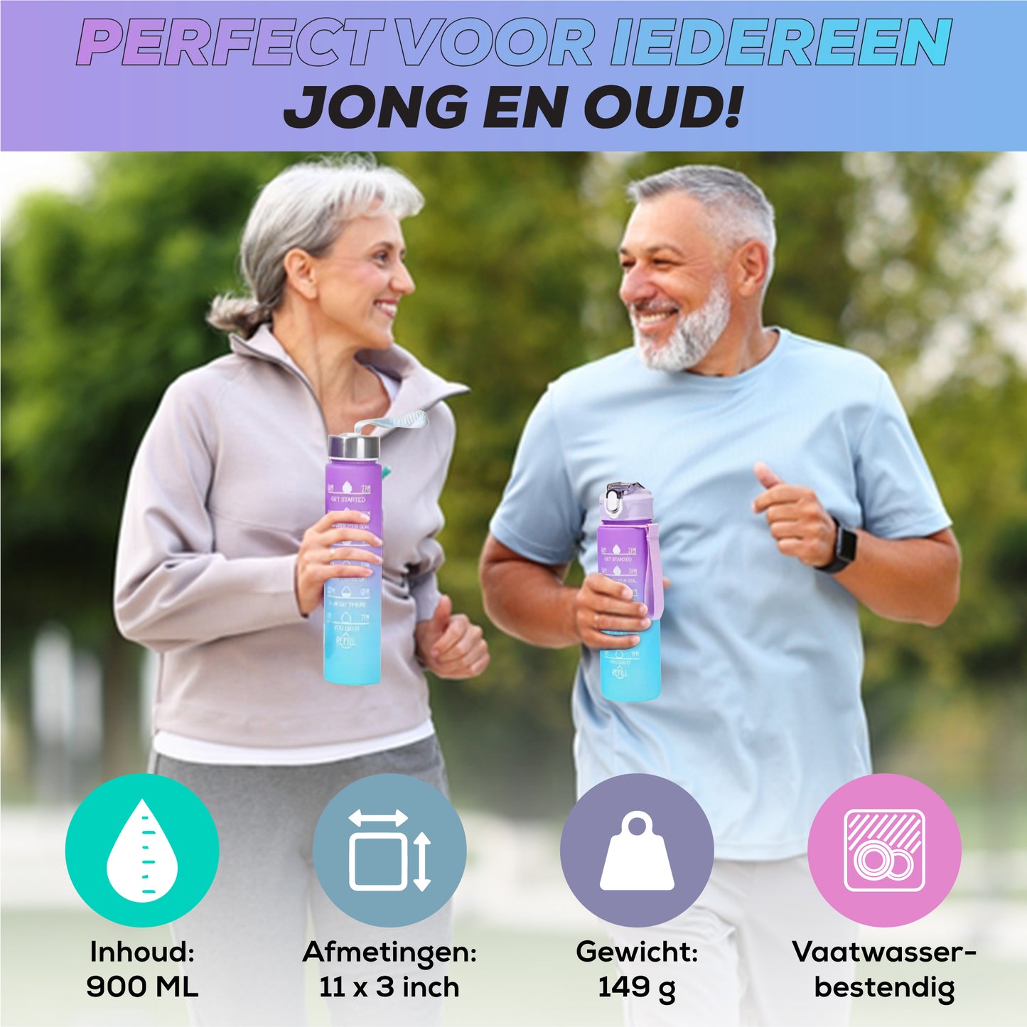 2 Liter Drinkfles Motivatie Waterfles Met Tijdmarkering - 3 Stuks