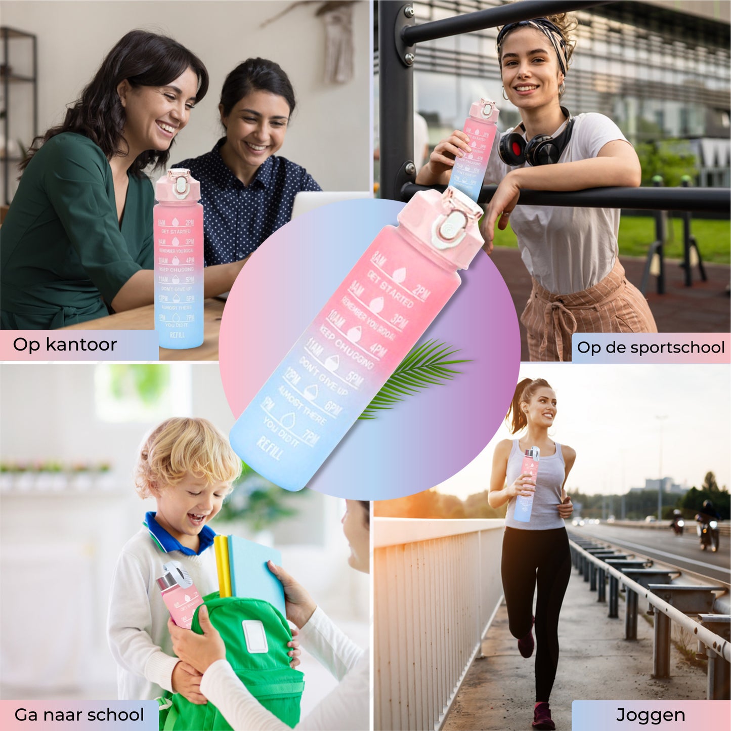 2 Liter Drinkfles Motivatie Waterfles Met Tijdmarkering - 3 Stuks