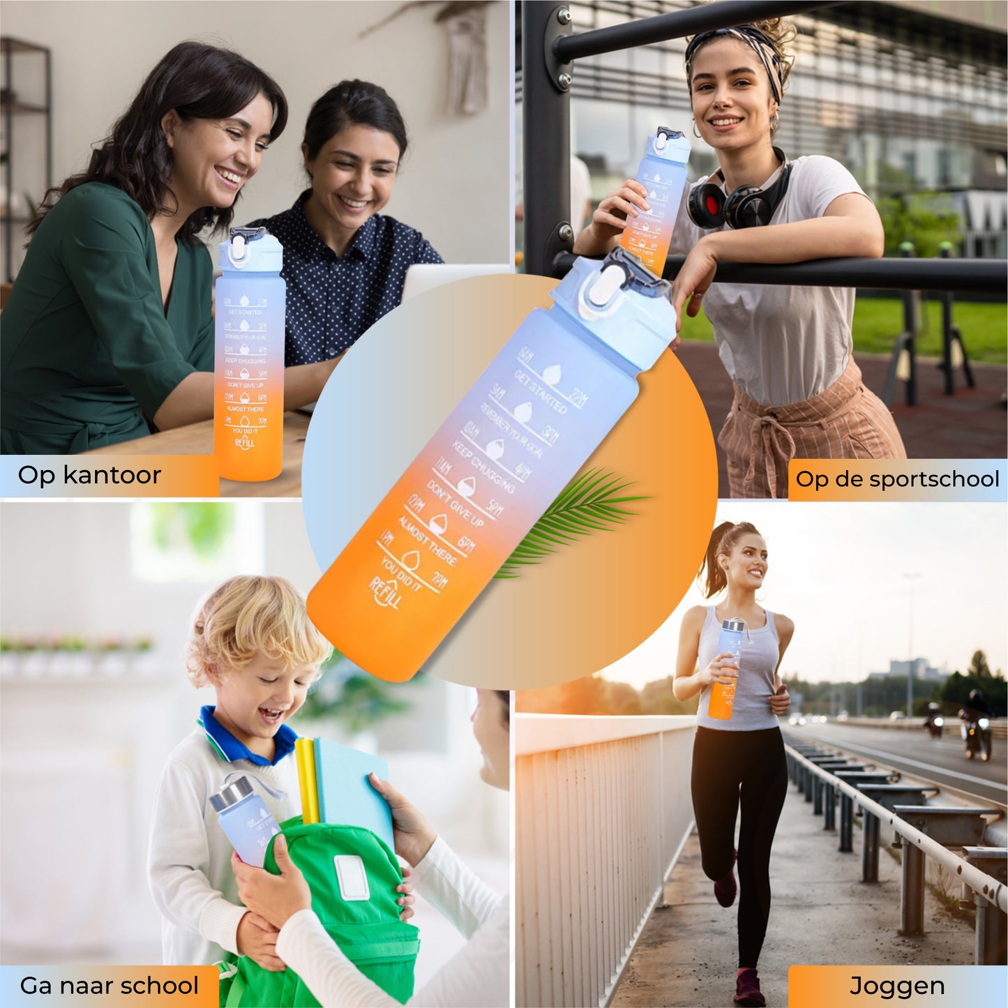 2 Liter Drinkfles Motivatie Waterfles Met Tijdmarkering - 3 Stuks