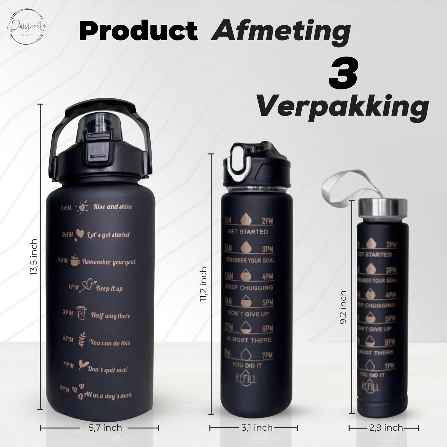 2 Liter Drinkfles Motivatie Waterfles Met Tijdmarkering - 3 Stuks