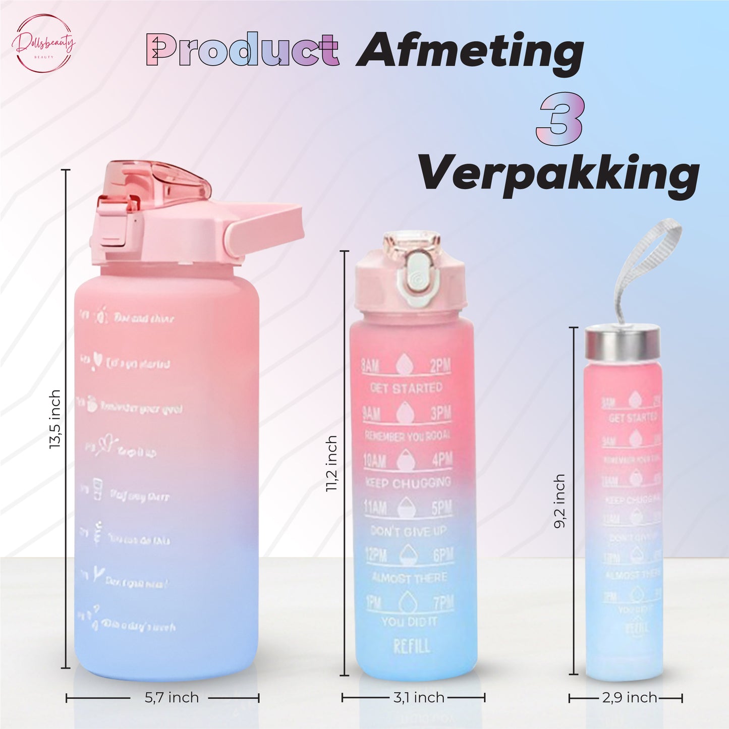 2 Liter Drinkfles Motivatie Waterfles Met Tijdmarkering - 3 Stuks
