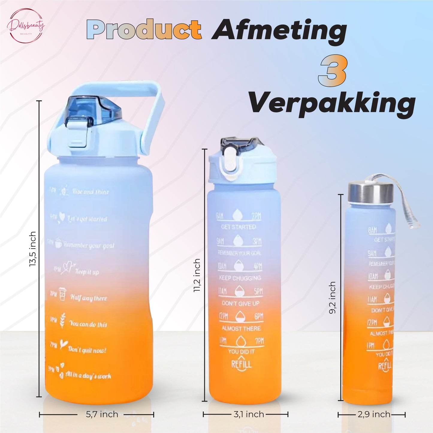 2 Liter Drinkfles Motivatie Waterfles Met Tijdmarkering - 3 Stuks