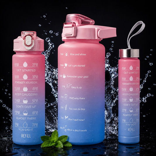 2 Liter Drinkfles Motivatie Waterfles Met Tijdmarkering - 3 Stuks