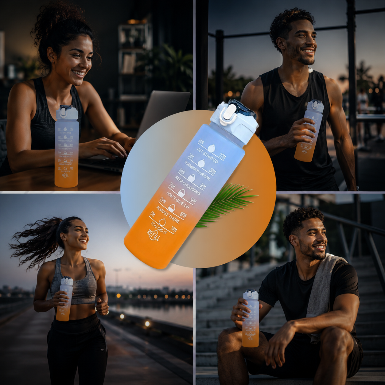 2 Liter Drinkfles Motivatie Waterfles Met Tijdmarkering - 3 Stuks