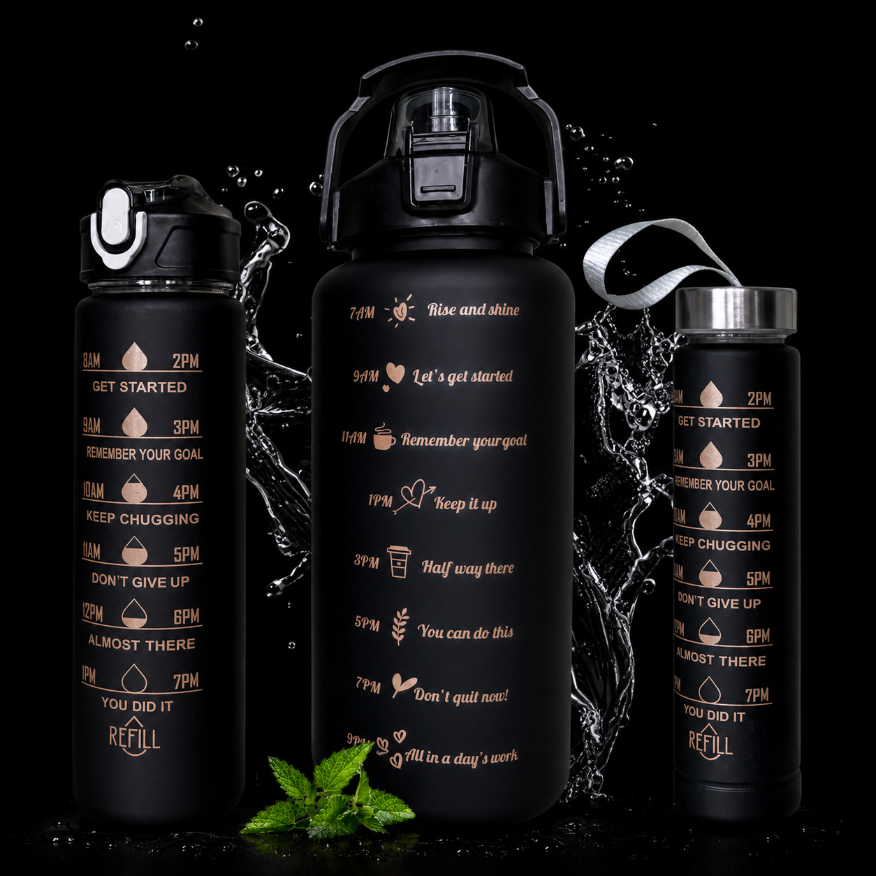 2 Liter Drinkfles Motivatie Waterfles Met Tijdmarkering - 3 Stuks