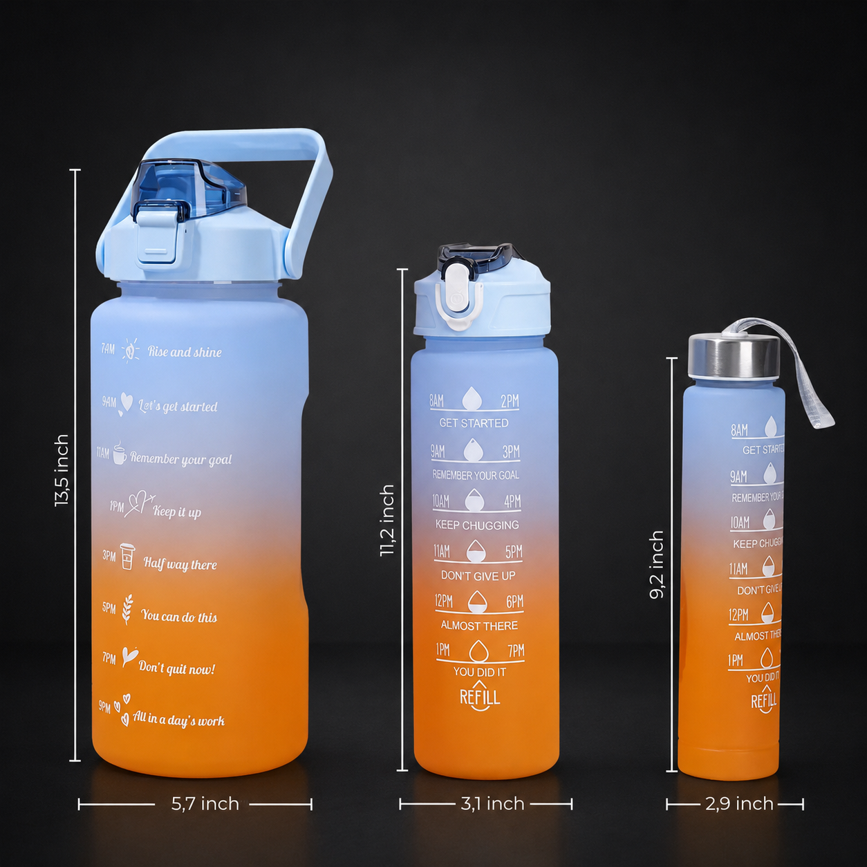 2 Liter Drinkfles Motivatie Waterfles Met Tijdmarkering - 3 Stuks