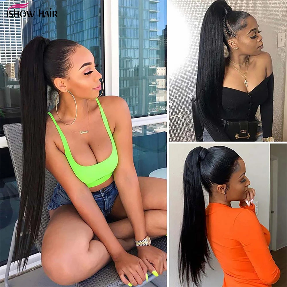 Ponytail Human Hair Brazilian Straight hair