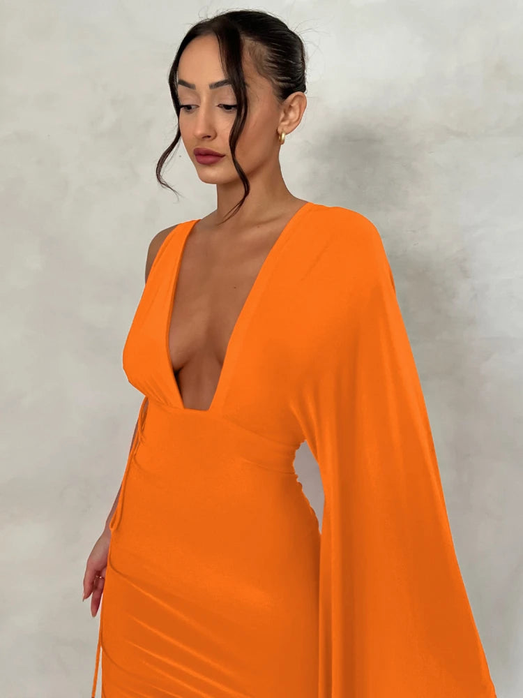 One Shoulder Ruched Evening Party Dresses Orange