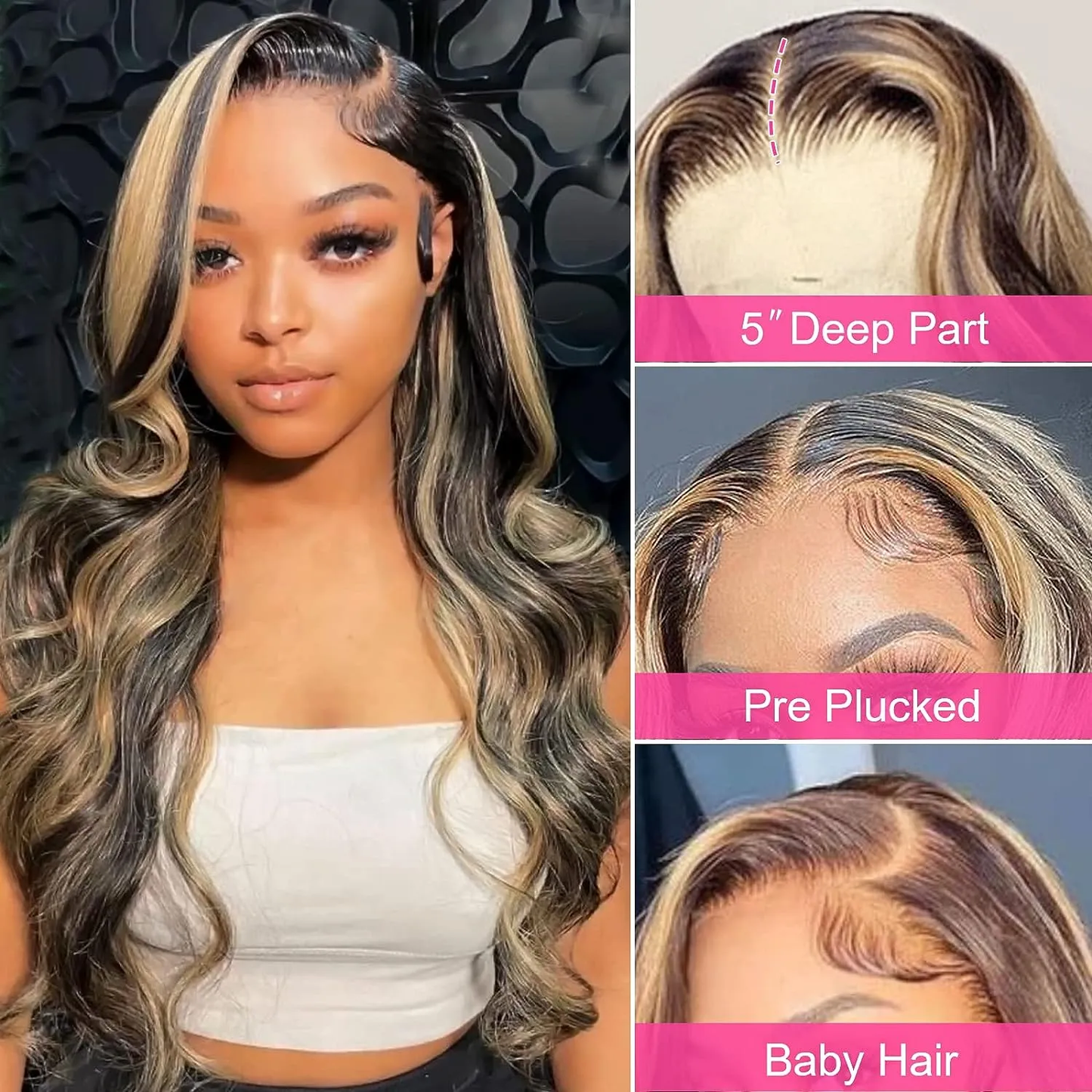 glueless hair wig lace frontal highlights